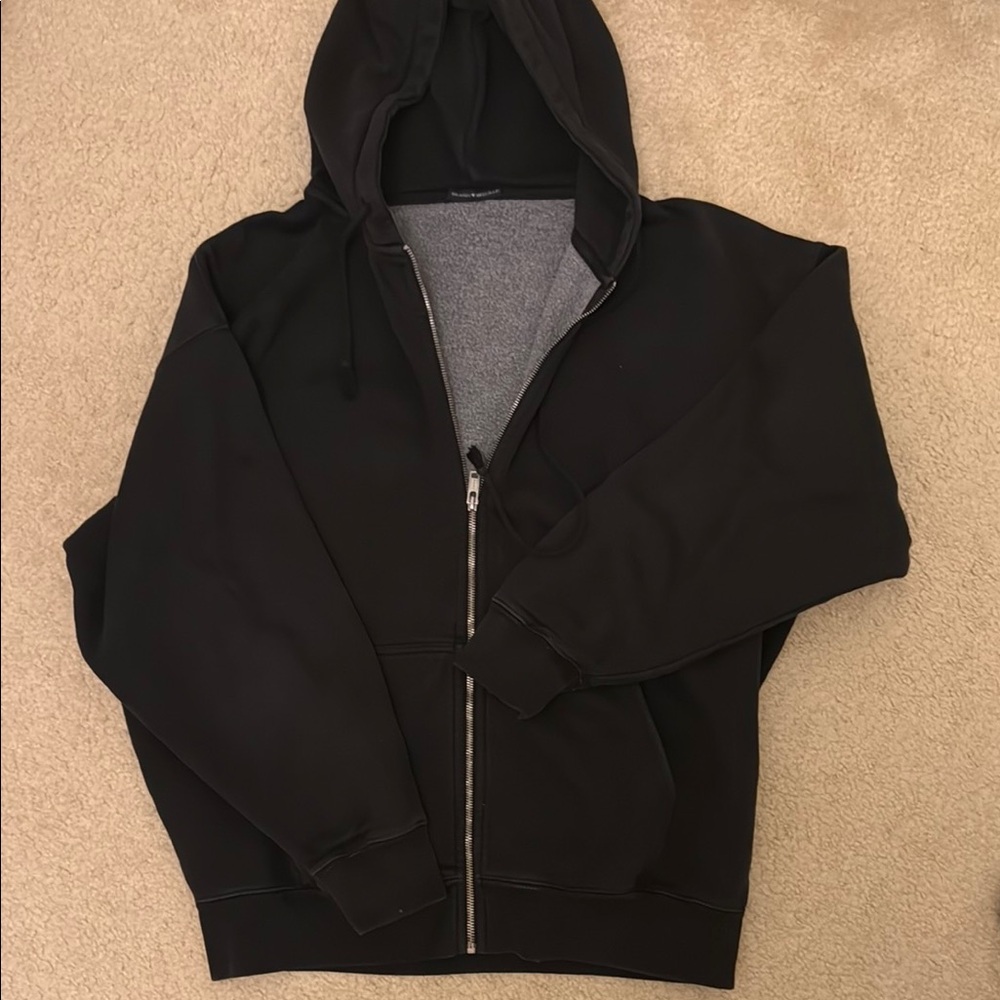 Brandy Melville Black Zip Up with Hood and Metal Zipper